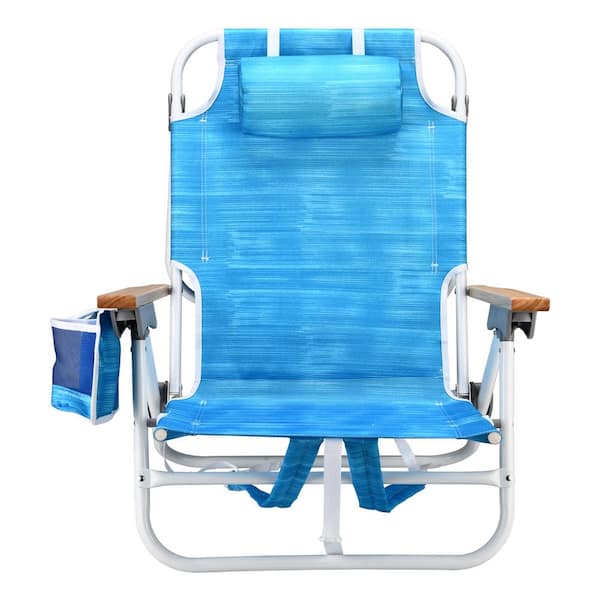 MEOOEM Folding Backpack Beach Chair, 5-Position Aluminum Chair with Pocket, Cup Holder and Beach Towel, Lighblue (1-Piece)