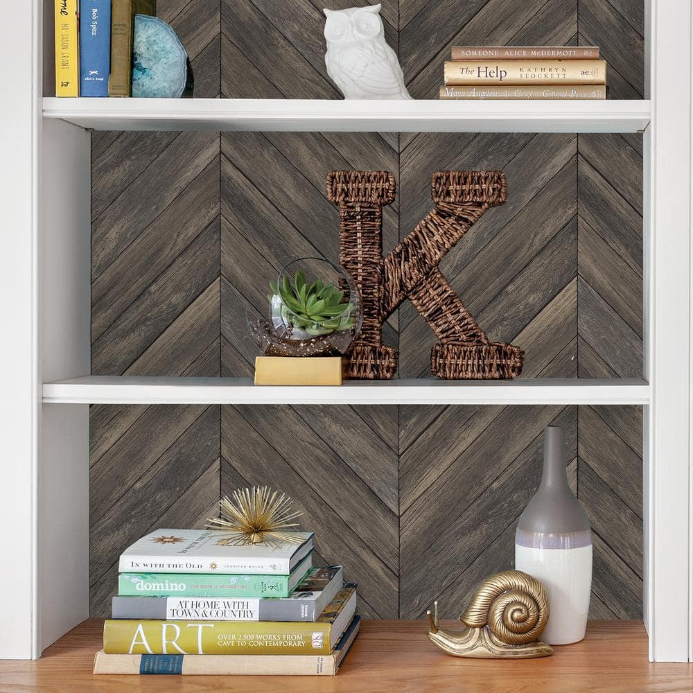 Wildwood Walnut Herringbone Peel and Stick Wallpaper
