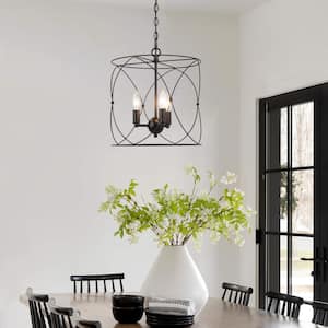 Black Drum Dining Room Chandelier, 3-Light Modern Farmhouse Kitchen Cage Pendant Chandelier Light