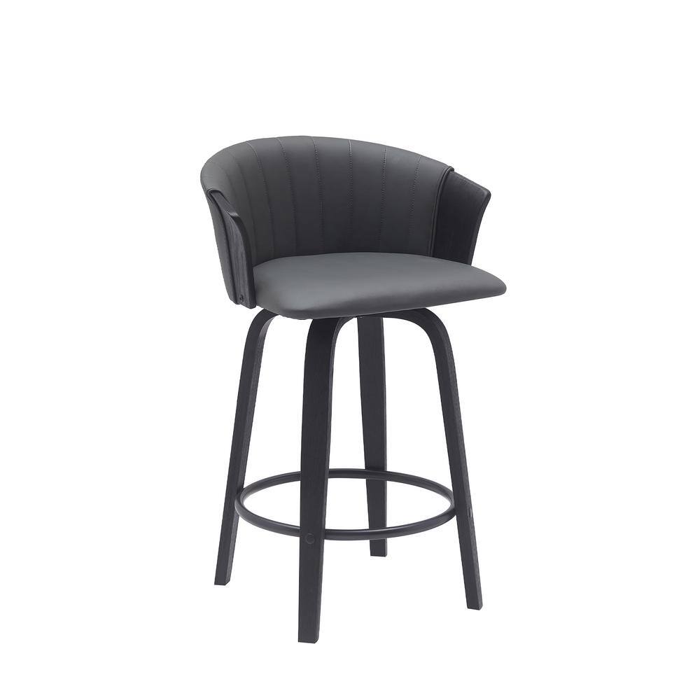 Diana 30" Gray Faux Leather Swivel Bar Stool with Black Wood Frame