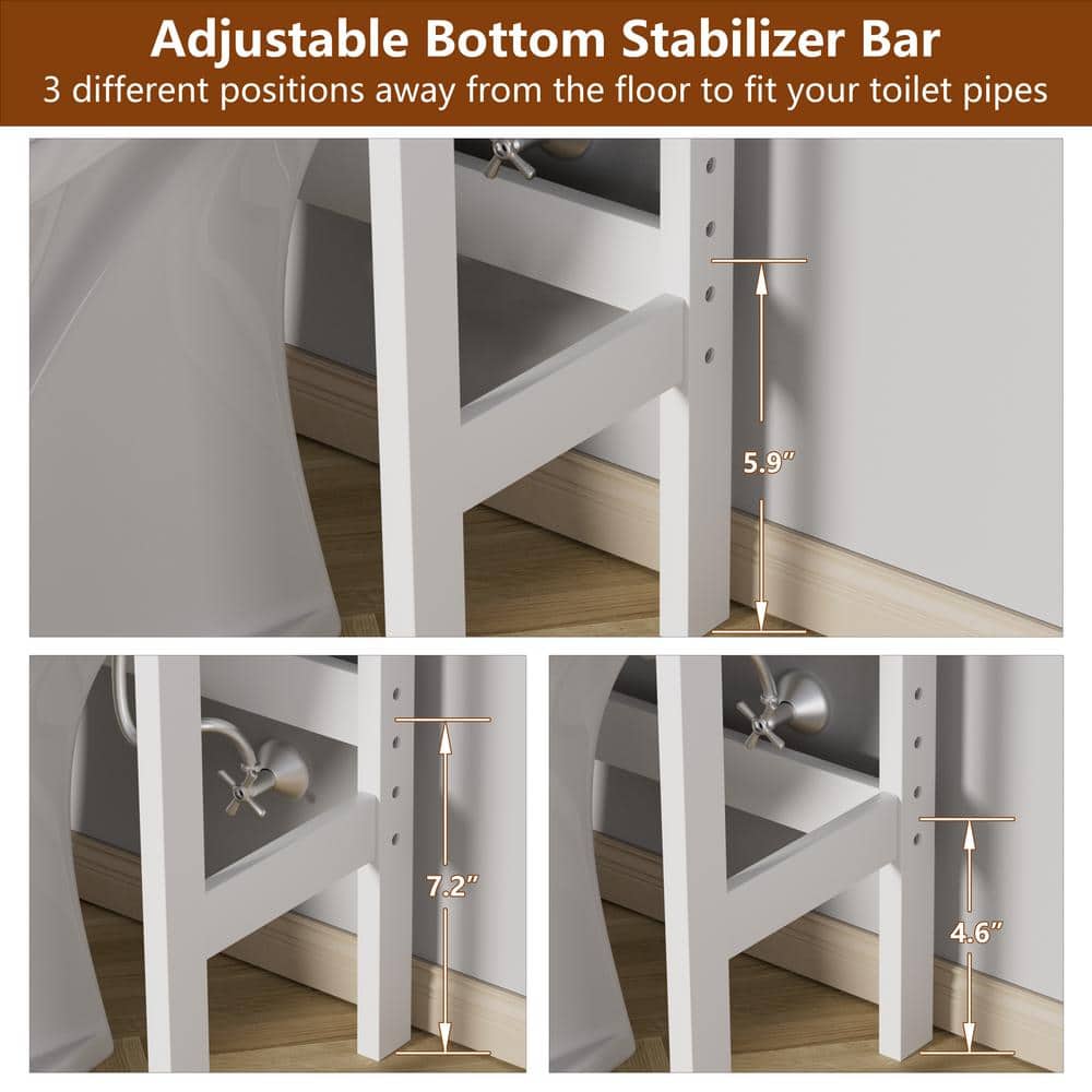 White Matte Freestanding Over-the-Toilet Storage Cabinet with Adjustable Shelves