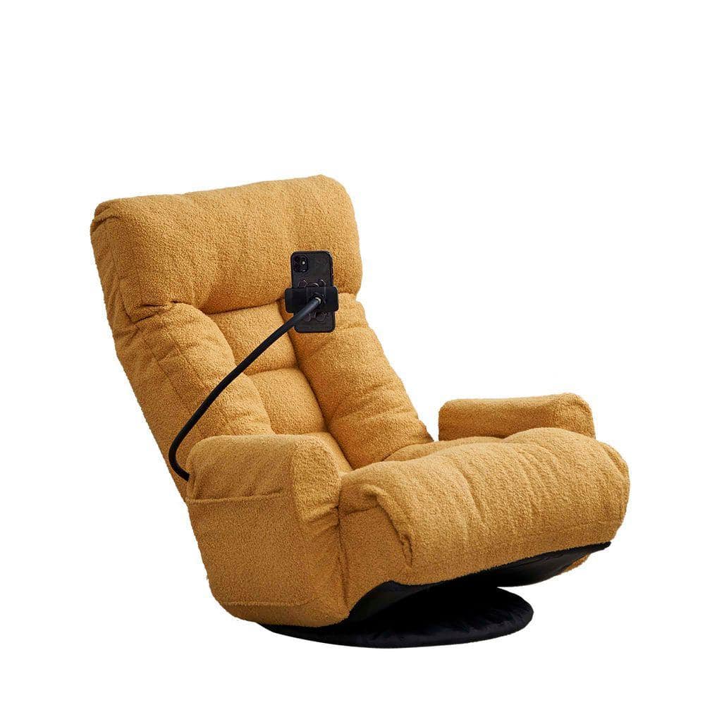 Black Metal 360° Rotatable Outdoor Lounge Chair with Yellow Cushion, Adjustable Head and Waist