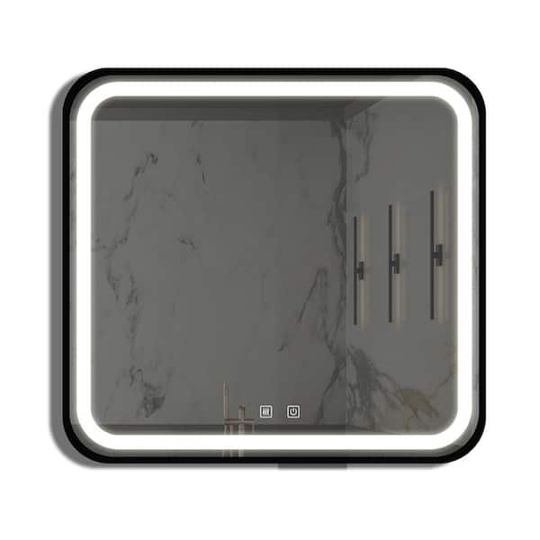 Anky 32 in. W x 32 in. H Square Framed Wall Mounted LED Bathroom Vanity Mirror