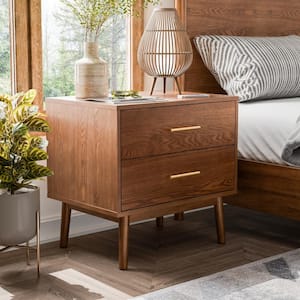 Riverstone Mid Century Modern Walnut 2 Drawer 23 in. W Nightstand with Anti-Tip Interlock System