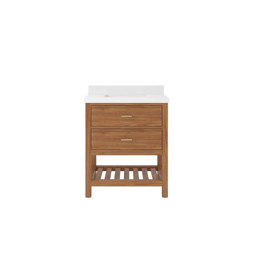Parker Teak 30 in. W x 22 in. D x 36 in. H Single Sink Bath Vanity Center in Golden Teak with 2 in. White Quartz Top price history on PriceWatchPro