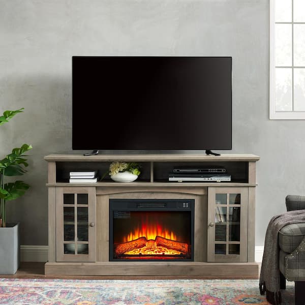 58 in. Freestanding Infrared Electric Fireplace in Gray Wash