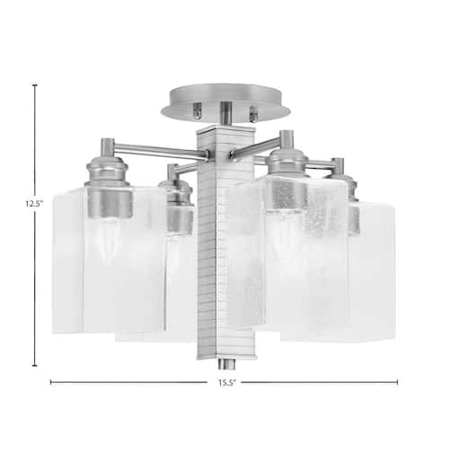 Albany 15.5 in. 4-Light Brushed Nickel Semi-Flush with Clear Bubble Glass Shades Home