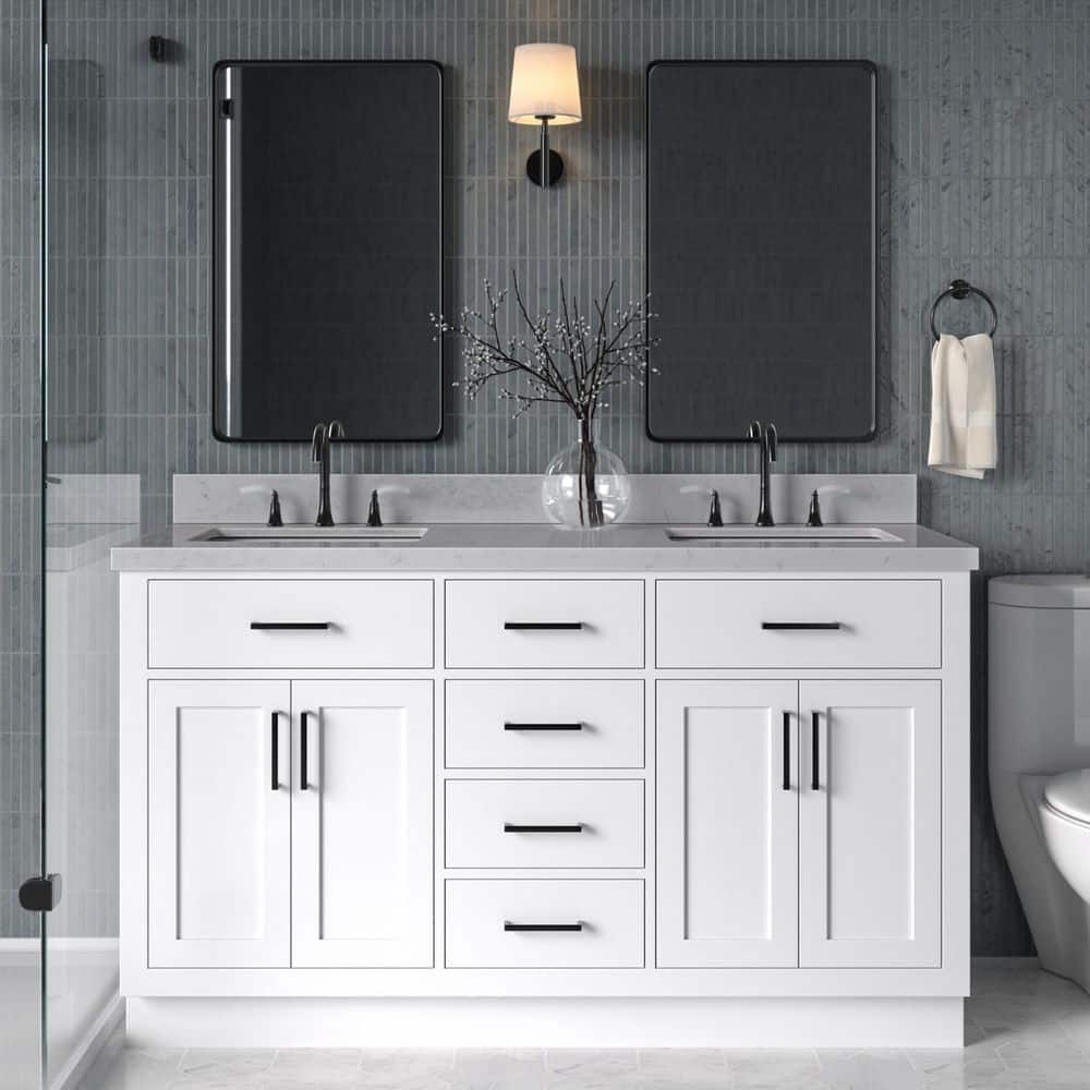 60'' White Hardwood Double Freestanding Bathroom Vanity