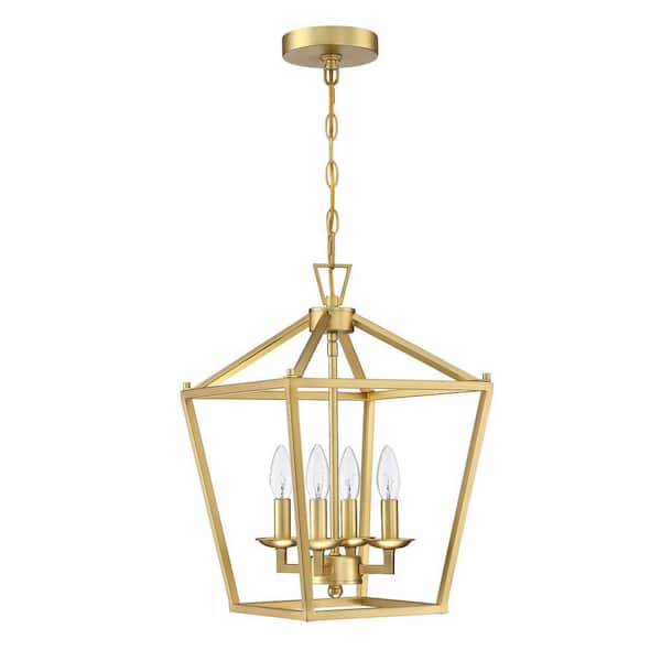 Mhate 4-Light Soft Gold Geometric Pendant Light with Metal Shade Lantern Chandelier