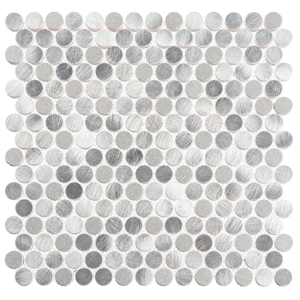 Orb Zest Silver/Gray 4.5 in. x 8.25 in. Penny Round Smooth Metal Mosaic Wal