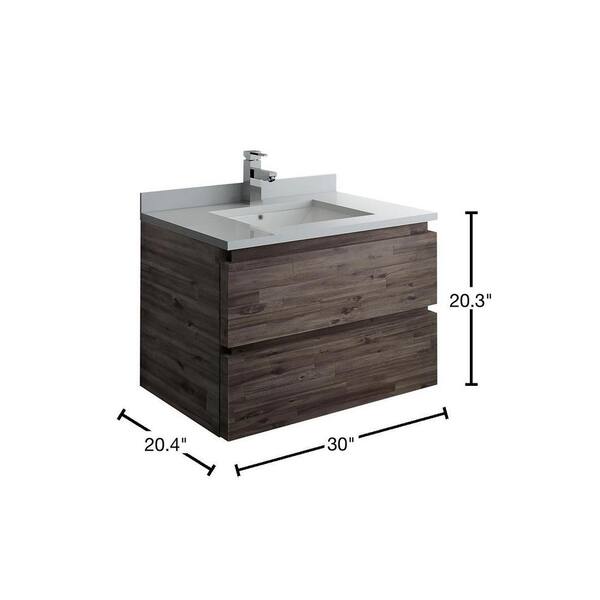 Fresca Formosa 30 in. Modern Wall Hung Vanity in Warm Gray with
