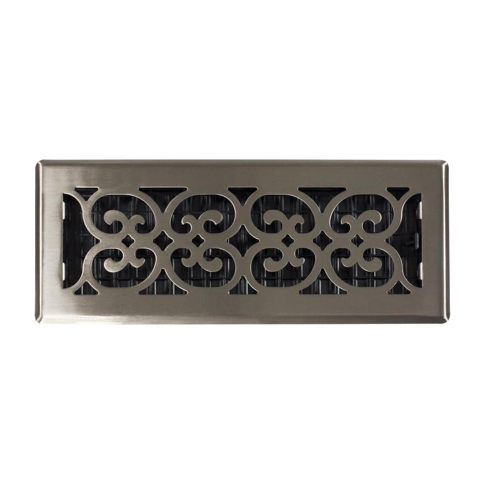 Brushed Nickel Decorative Steel Floor Register with Damper Box