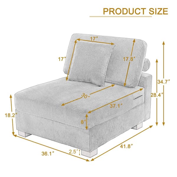 Uixe 36 in. Armless Corduroy Polyester Rectangle Sectional Center