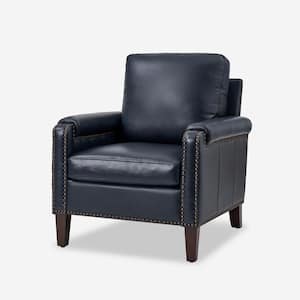 Leander Burgundy Genuine Leather Armchair with Removable Cushion and Nailhead Trims
