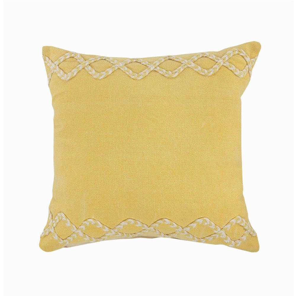 LR Home Solid Color Yellow/Cream Chevron Edge Cozy Poly-Fill 20 in. x 20 in. Indoor Throw Pillow