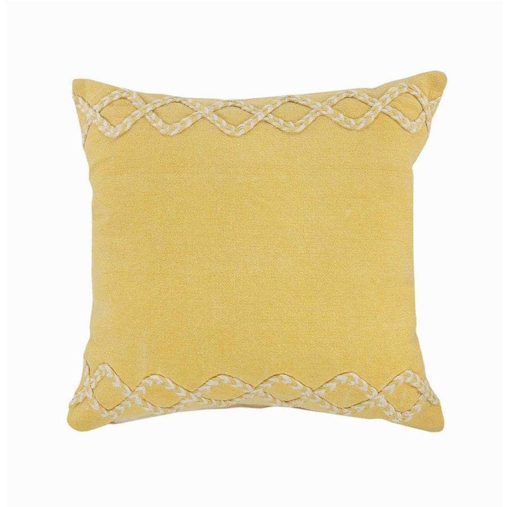 Solid Color Yellow/Cream Chevron Edge Cozy Poly-Fill 20 in. x 20 in. Indoor