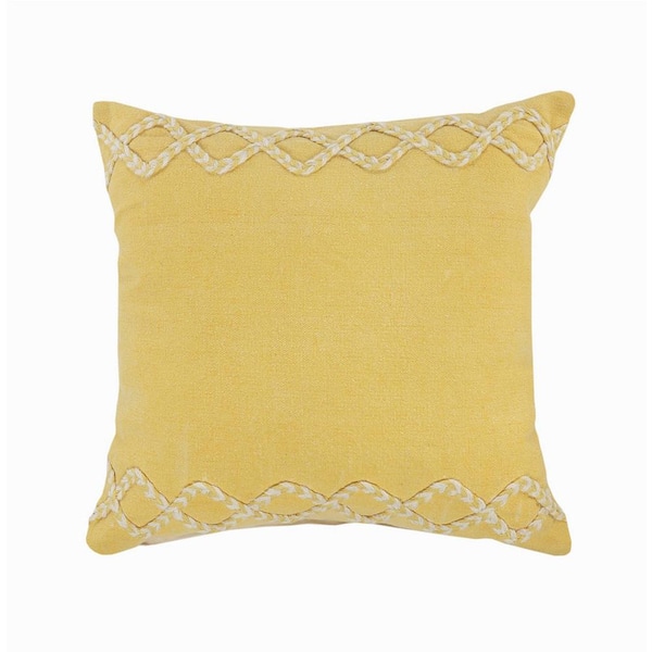 Unbranded Solid Color Yellow/Cream Chevron Edge Cozy Poly-Fill 20 in. x 20 in. Indoor Throw Pillow