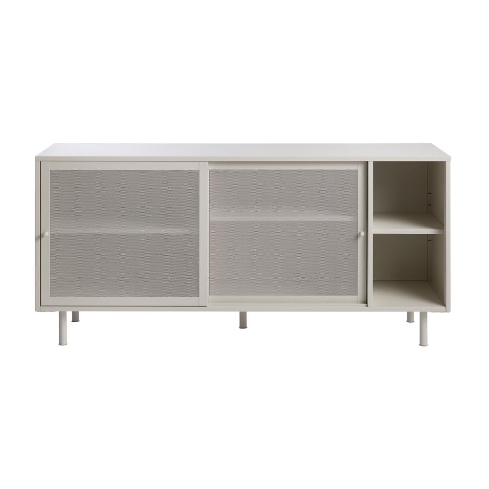 Grey-Beige Metal 63 in. Sideboard with Metal Mesh Panelled Doors
