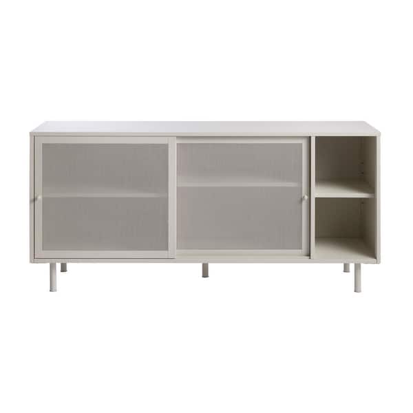 Unbranded Grey-Beige Metal 63 in. Sideboard with Metal Mesh Panelled Doors