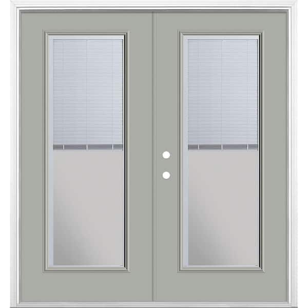 Masonite 72 in. x 80 in. Silver Cloud Steel Prehung Right-Hand Inswing Mini Blind Patio Door with Brickmold