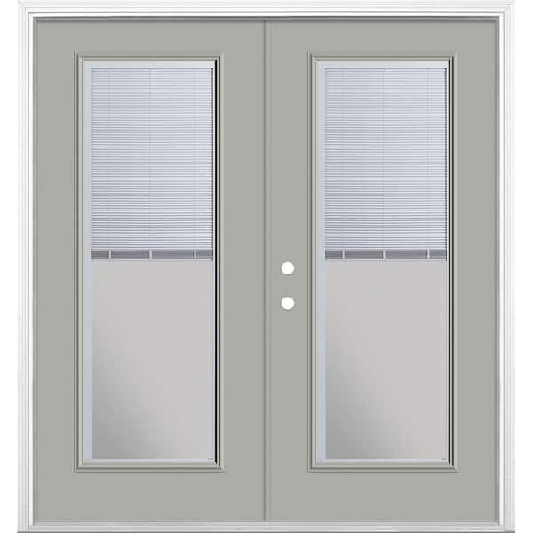 Masonite 72 in. x 80 in. Silver Cloud Steel Prehung Right-Hand Inswing Mini Blind Patio Door in Vinyl Frame with Brickmold