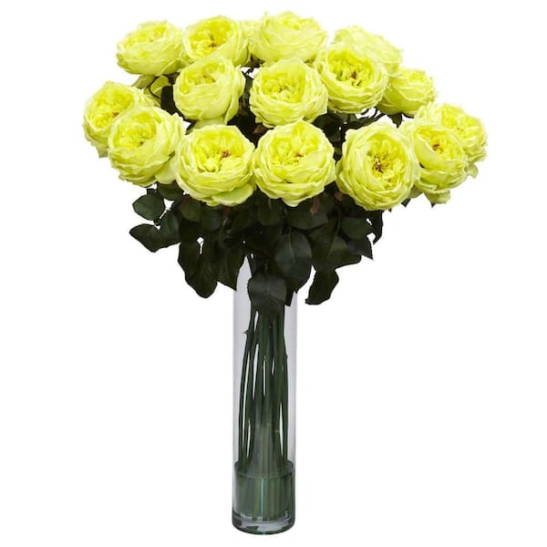 Nearly Natural 31 in. Artificial H Yellow Fancy Rose Silk Flower Arrangement