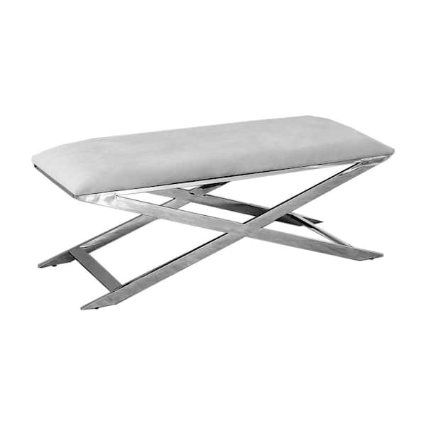 Best Master Furniture Herman Grey/Silver Velvet Accent Bench 18 in. H x 47 in. W x 18 in. D