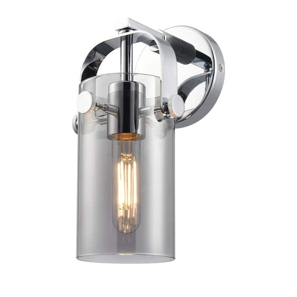 Innovations Pilaster II Cylinder 4.5 in. 1-Light Polished Chrome Wall Sconce with Glass Shade