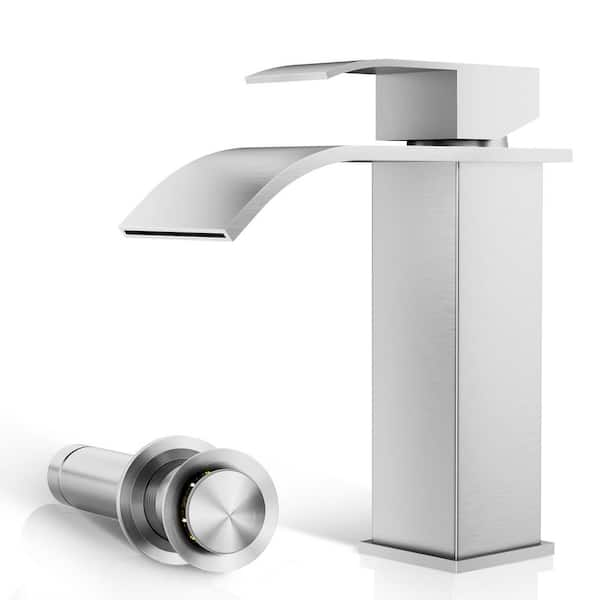 Phiestina Single Hole Waterfall Faucet Single Handle Bathroom Sink Faucet Brushed Nickel 