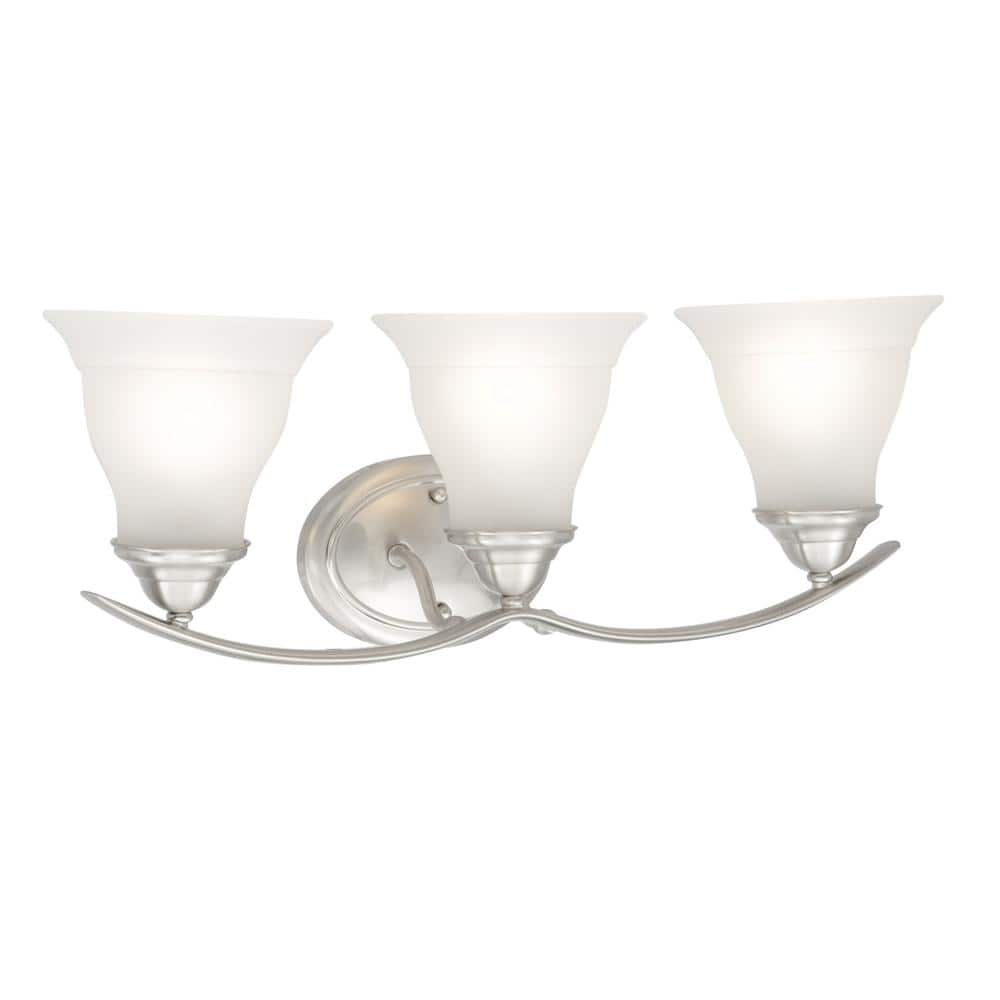 Trinity Brushed Nickel 3-Light Vanity Fixture with Etched Glass Shades