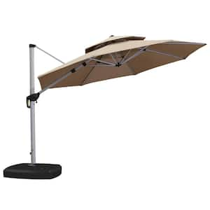 11 ft. Sunbrella Aluminum Octagon 360° Rotation Silvery Cantilever Outdoor Patio Umbrella With Wheels Base, Beige