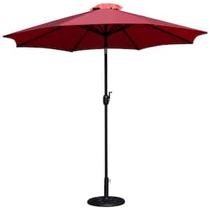 Bundled Set 9 ft. Round Market Umbrella and Universal Black Cement Waterproof Base in Red