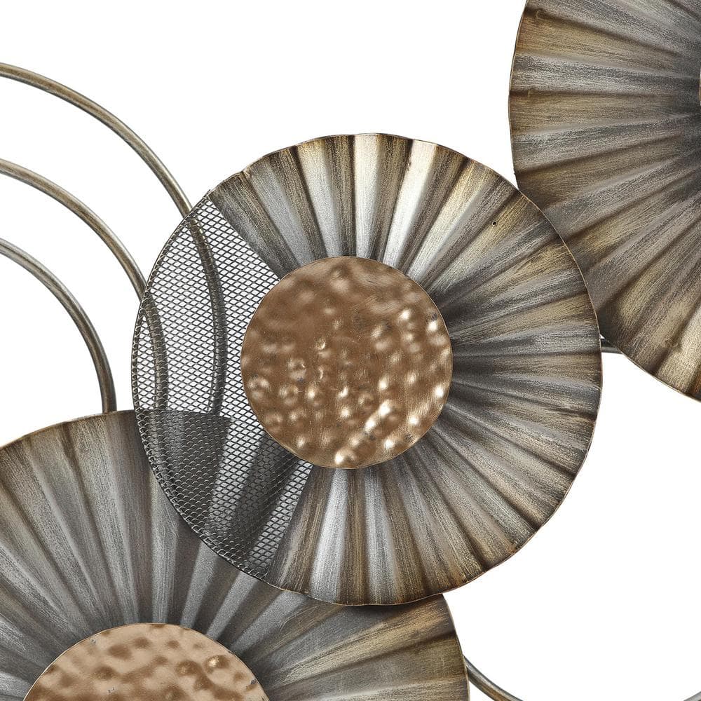 48.5" W Distressed Gray and Gold Metal Floral Wall Sculpture