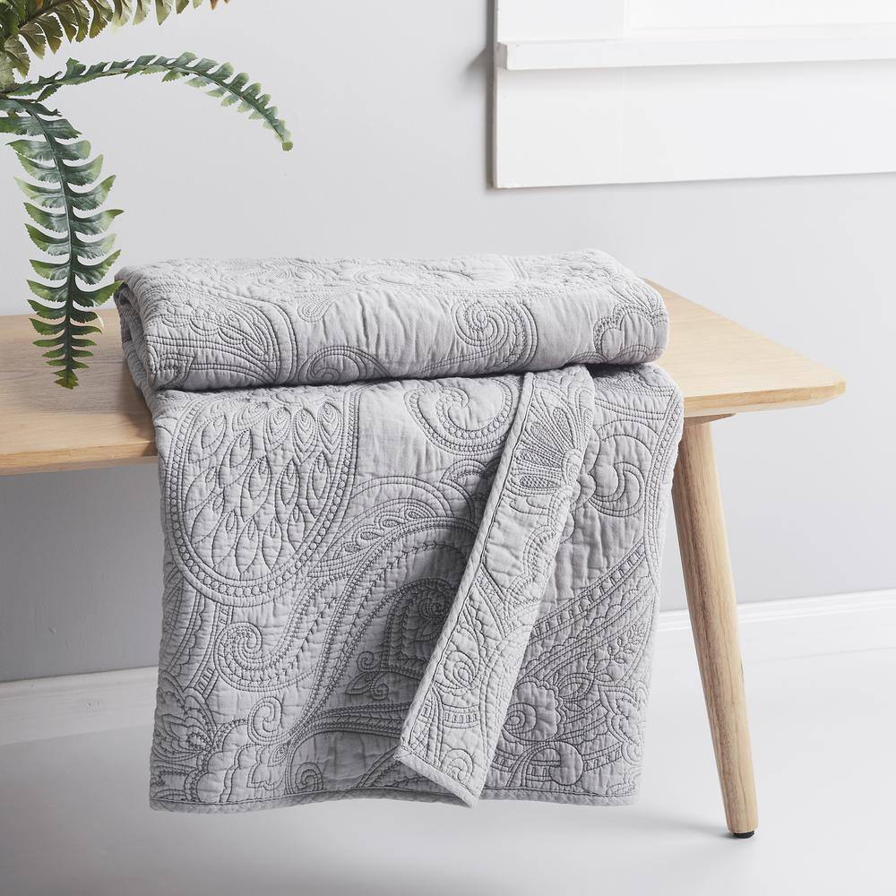 Modern Reversible Cotton Quilted Throw 50"x60" - Grey Paisley