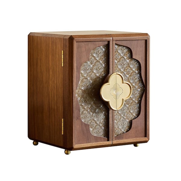 Lesly 9 in Wide Walnut Color With Glass Flower Window Door Wooden