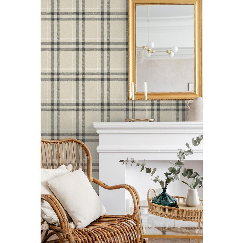 Linen and Ebony Plaid Peel and Stick Wallpaper Roll