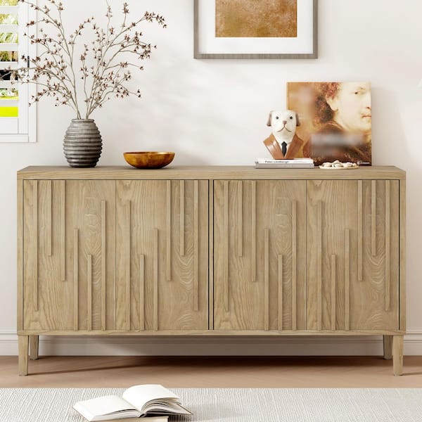 Farmhouse Collection Light Brown Wood 59.8 in. Sideboard with Hidden Handles