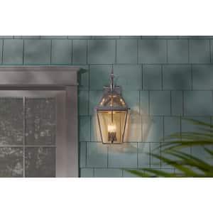 Glenneyre 24 in. Stainless Aluminum French Quarter Gas Style Hardwired Outdoor Wall Light Sconce with Clear Glass