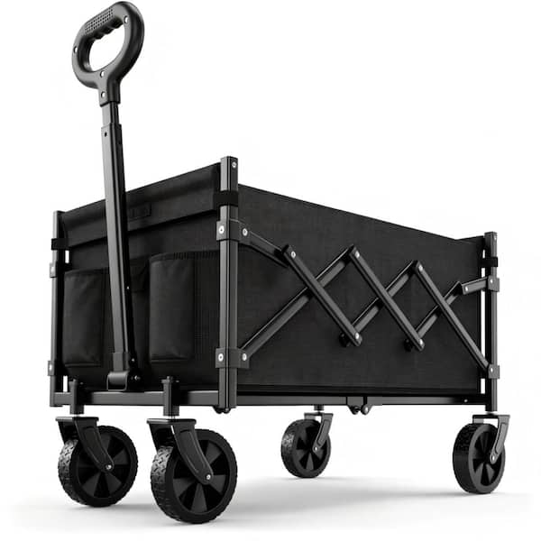 220 lb Foldable Utility Wagon Cart with 360 Degree Wheels, Adjustable Handle, Black