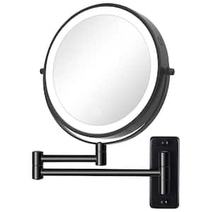 8 in. H x 8 in. W LED Lighted Round Wall Mount Bi-View 10X/1X Magnification Bathroom Makeup Mirror in Black