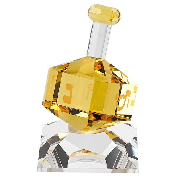 HomeRoots 4 in. Amber Mouth Blown Amber Dreidel on Crystal Stand