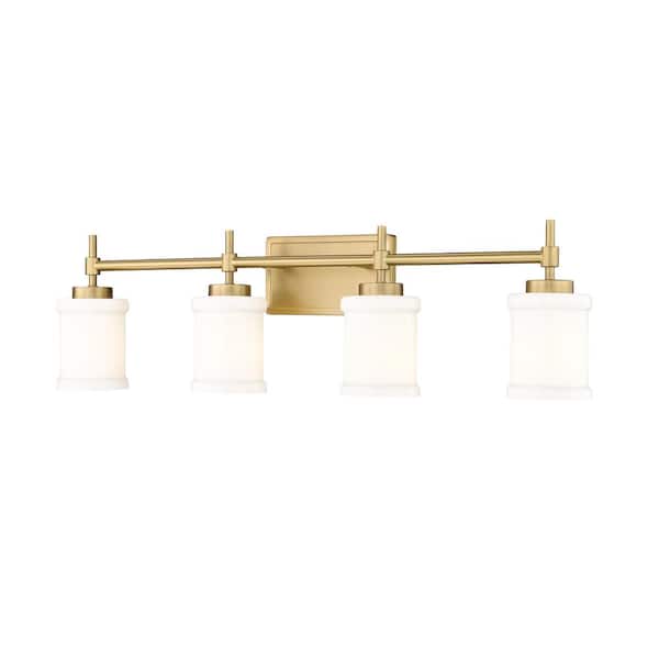 Unbranded Cadoc 31.5 in. 4-Light Modern Gold Vanity-Light with Gloss Opal Glass Shade