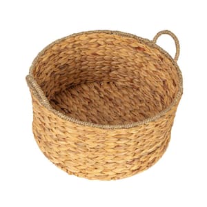 Natural Round Handwoven Water Hyacinth and Seagrass Decorative Basket with Handles