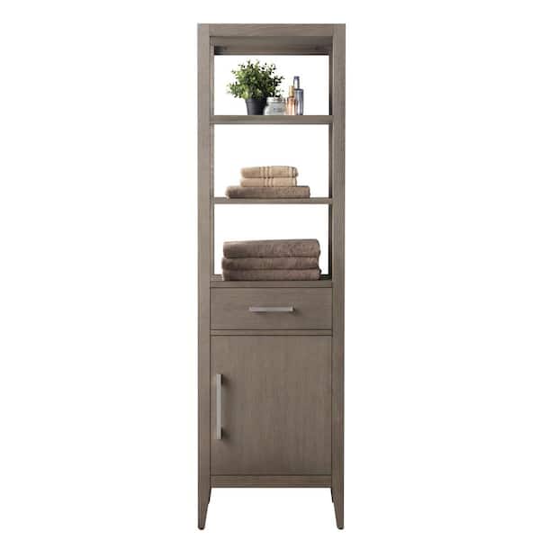 Vanity Art 21 in. W x 17 in. D x 72 in. H Brown MDF Floor Standing Linen Cabinet with Soft Close Door in Driftwood Gray/BN