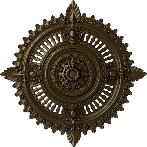 Ekena Millwork 29-1/8" x 1-1/4" ID x 4" Haylynn Urethane Ceiling Medallion (Fits Canopies up to 1-1/4"), Brass