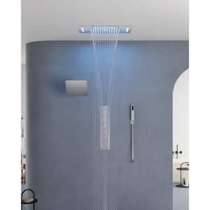 31-Spray LED 23L X 15W in. and 10 in.  Ceiling Mount Fixed Shower Head with handheld with Music in Brushed Nickel