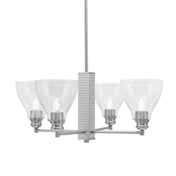 Unbranded Albany 24.25 in. 4 Light Brushed Nickel Chandelier with Clear Bubble Glass Shades
