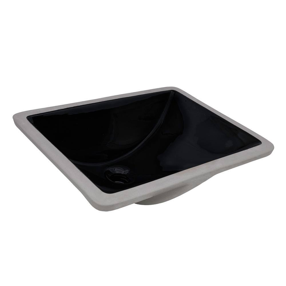 Black Rectangular Ceramic Undermount Bathroom Sink with Overflow