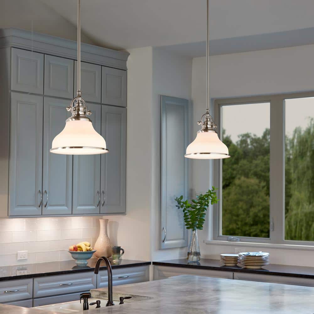 Brushed Nickel Mini Pendant Light with Opal Glass Shade