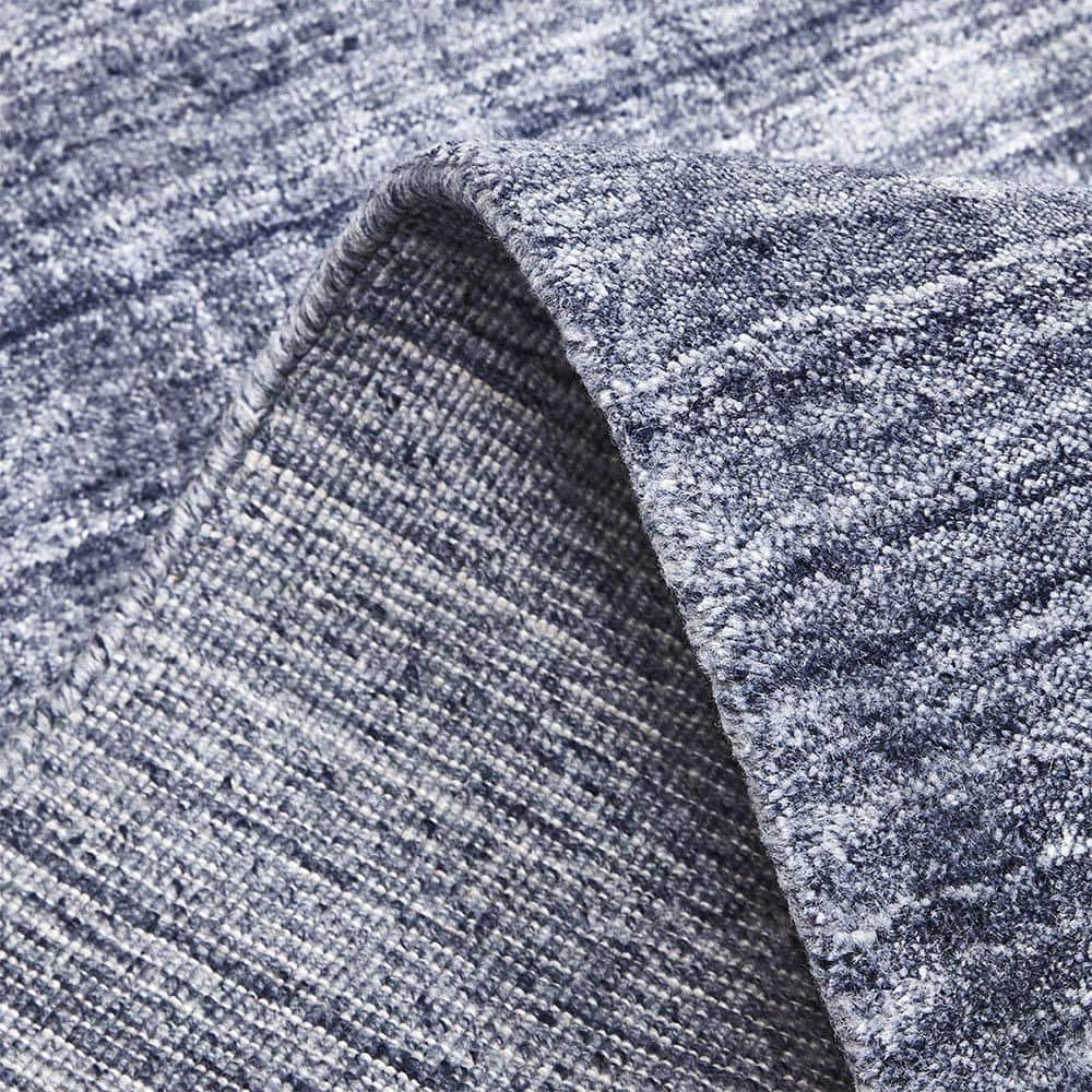 Hand-Knotted Denim Blue Wool Stripe Runner Rug